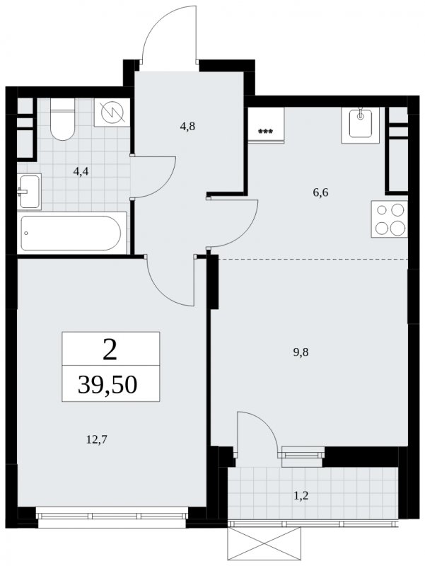 2-комнатная квартира (евро) без отделки, 39.5 м2, 14 этаж, сдача 4 квартал 2024 г., ЖК Скандинавия, корпус 35.2.2 - объявление 1841192 - фото №1