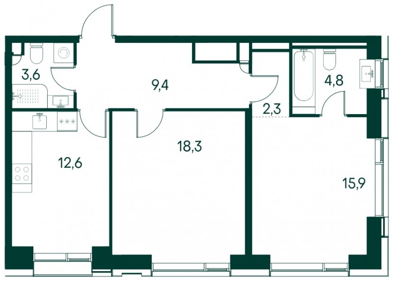 2-комнатная квартира без отделки, 66.9 м2, 2 этаж, сдача 2 квартал 2025 г., ЖК Клубный город на реке Primavera, корпус 4 квартала "Vivaldi" - объявление 1930709 - фото №1