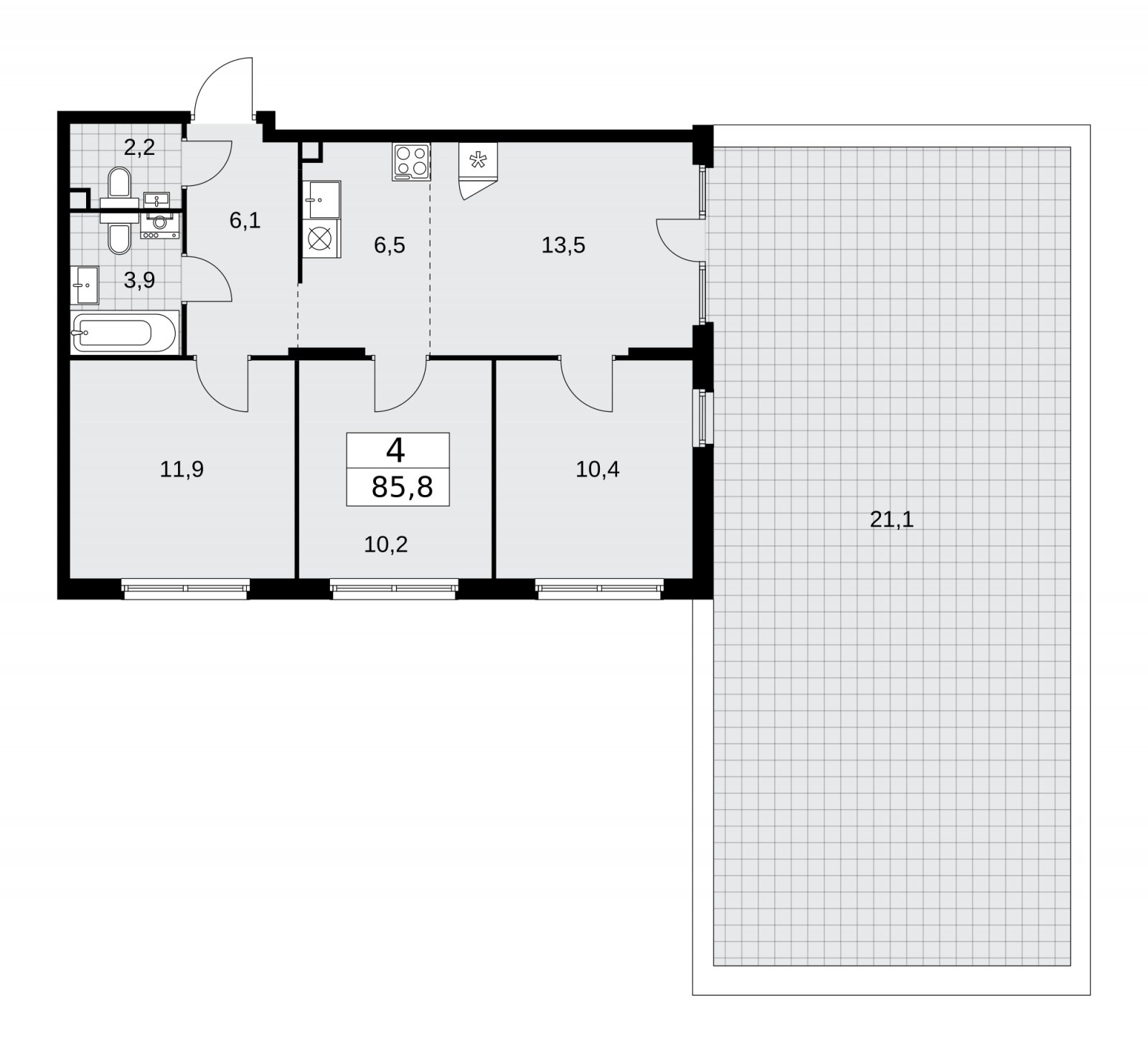 4-комнатная квартира (евро) с частичной отделкой, 85.8 м2, 2 этаж, сдача 2 квартал 2026 г., ЖК Деснаречье, корпус 4.4 - объявление 2264249 - фото №1