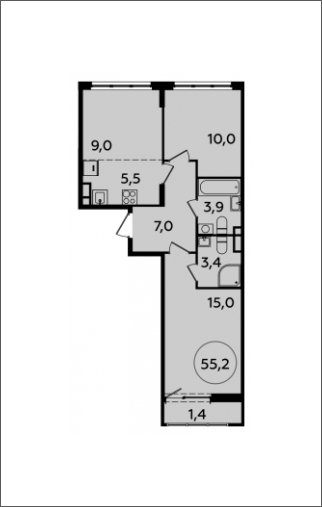 3-комнатная квартира (евро) с полной отделкой, 55.2 м2, 3 этаж, сдача 2 квартал 2024 г., ЖК Испанские кварталы, корпус 8.2 - объявление 1633614 - фото №1