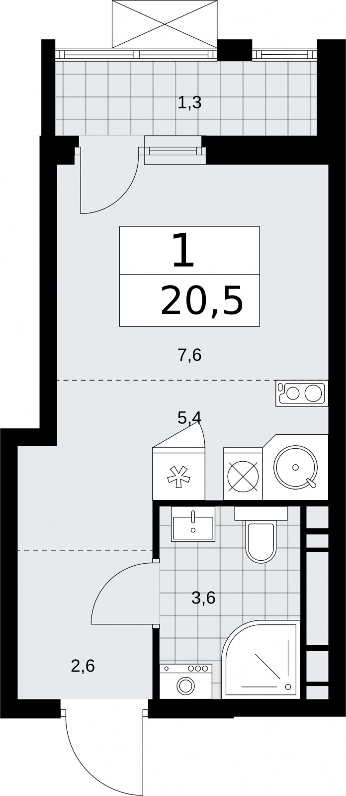 Студия с частичной отделкой, 20.5 м2, 11 этаж, сдача 2 квартал 2026 г., ЖК Бунинские кварталы, корпус 5.1 - объявление 2296951 - фото №1