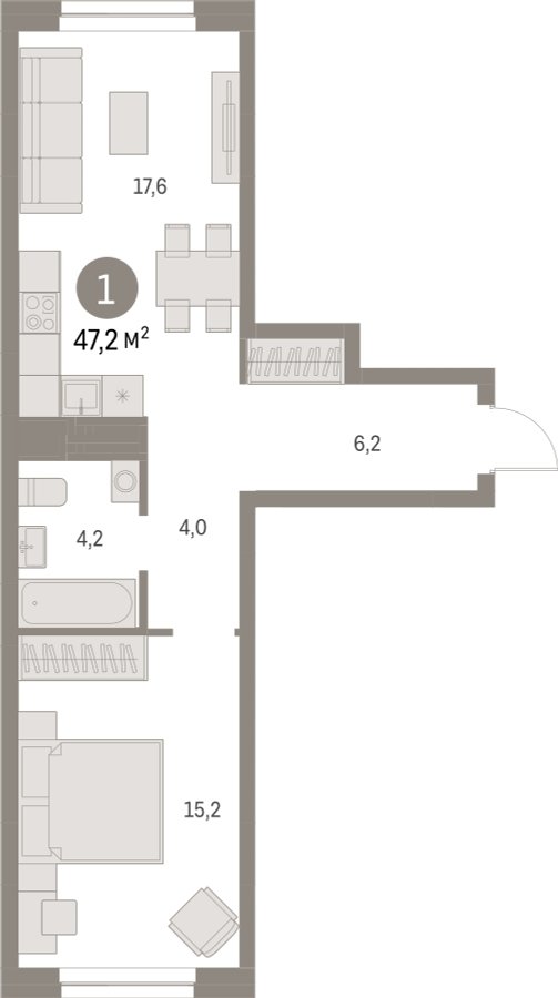 1-комнатная квартира с частичной отделкой, 47.2 м2, 5 этаж, сдача 1 квартал 2025 г., ЖК Первый квартал, корпус 5 - объявление 2334911 - фото №1