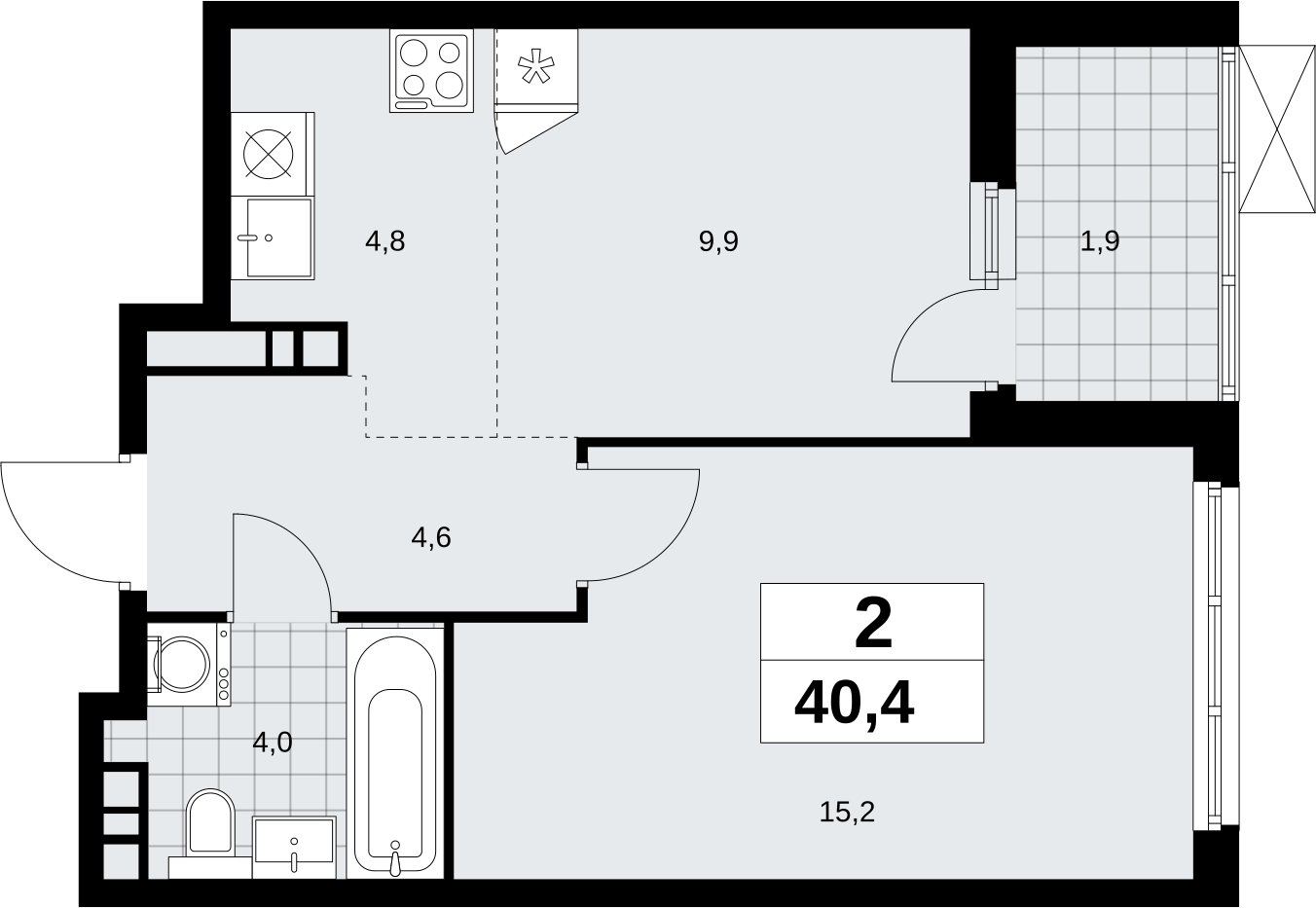 2-комнатная квартира (евро) без отделки, 40.4 м2, 5 этаж, сдача 4 квартал 2026 г., ЖК Скандинавия, корпус 2.18.1.2 - объявление 2350651 - фото №1