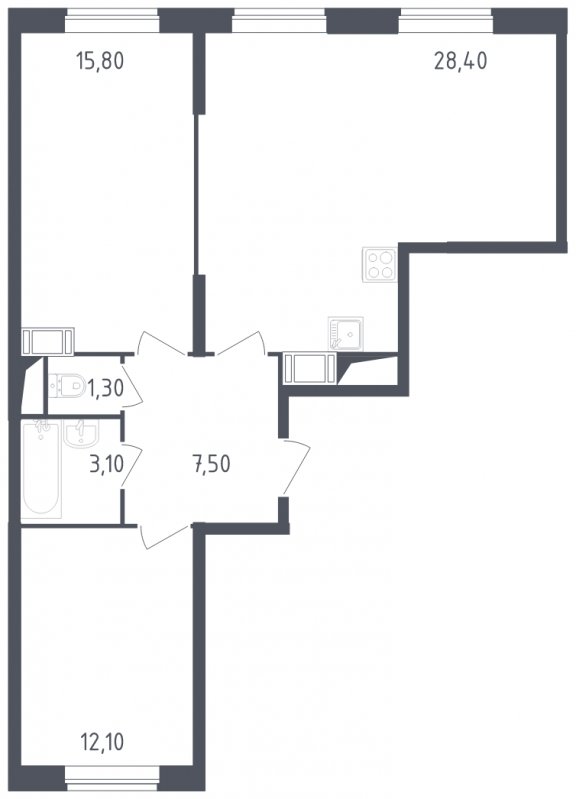2-комнатная квартира с полной отделкой, 67.6 м2, 4 этаж, сдача 3 квартал 2023 г., ЖК Квартал Некрасовка, корпус 4 - объявление 1958345 - фото №1
