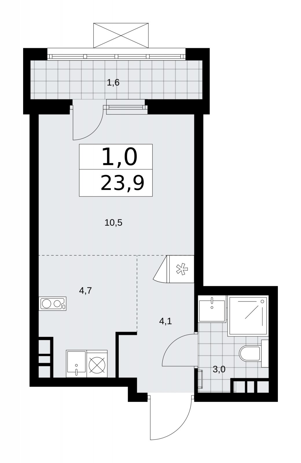 Студия с частичной отделкой, 23.9 м2, 14 этаж, сдача 2 квартал 2026 г., ЖК Прокшино, корпус 10.1.4 - объявление 2227491 - фото №1