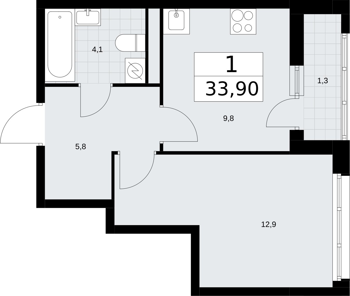 1-комнатная квартира с полной отделкой, 33.9 м2, 3 этаж, сдача 4 квартал 2026 г., ЖК Родные кварталы, корпус 1.2 - объявление 2317975 - фото №1
