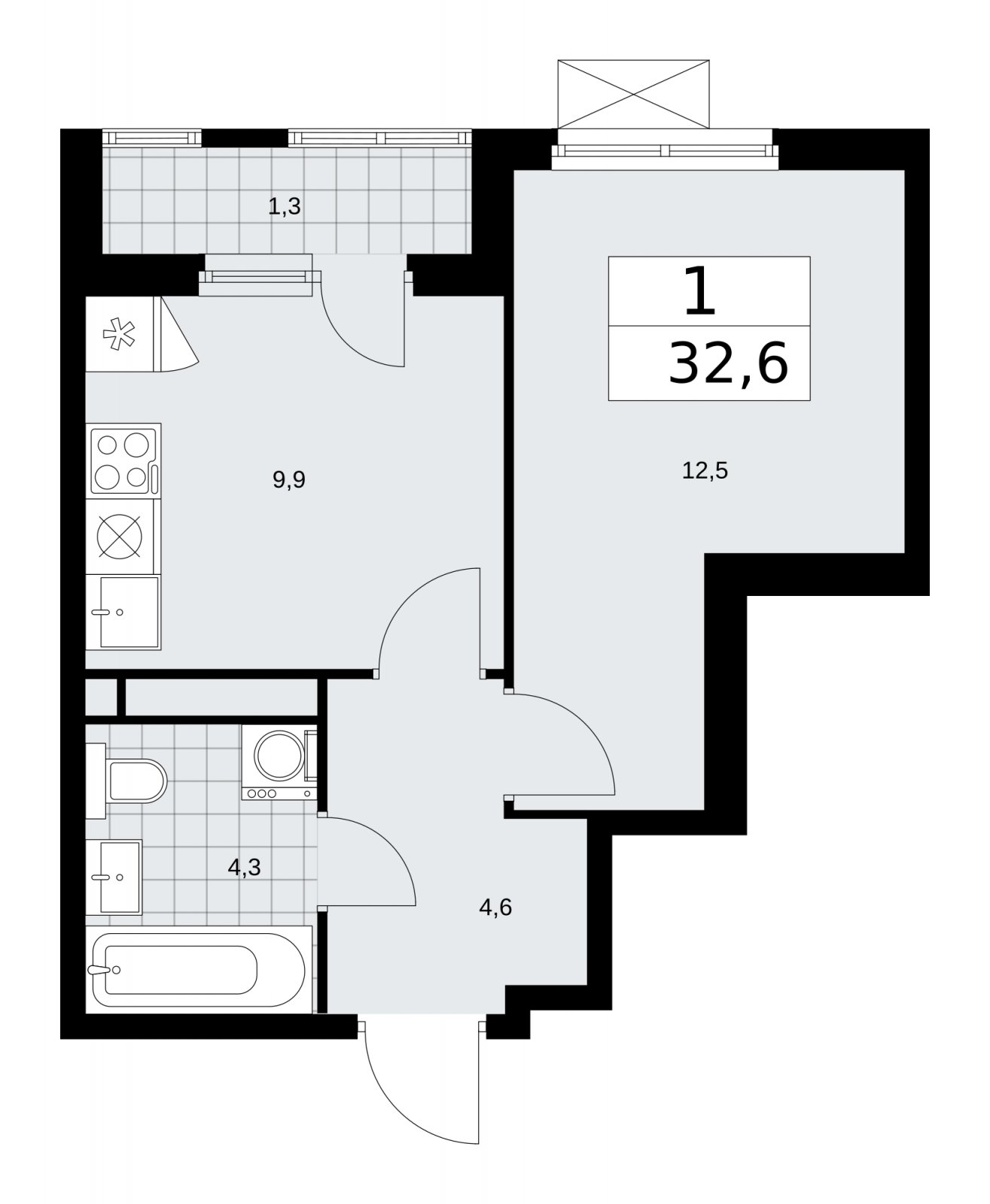 1-комнатная квартира без отделки, 32.6 м2, 9 этаж, сдача 1 квартал 2026 г., ЖК Прокшино, корпус 11.2.1 - объявление 2269952 - фото №1