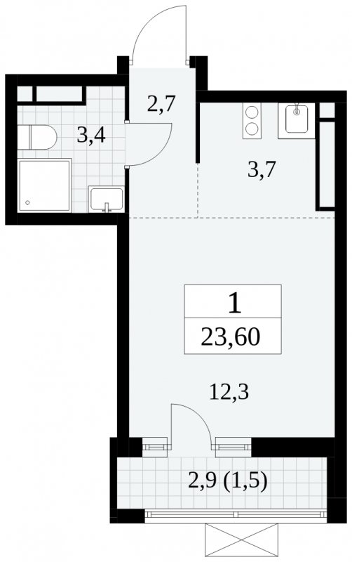 Студия с полной отделкой, 23.6 м2, 14 этаж, сдача 3 квартал 2024 г., ЖК Прокшино, корпус 8.1 - объявление 1683617 - фото №1