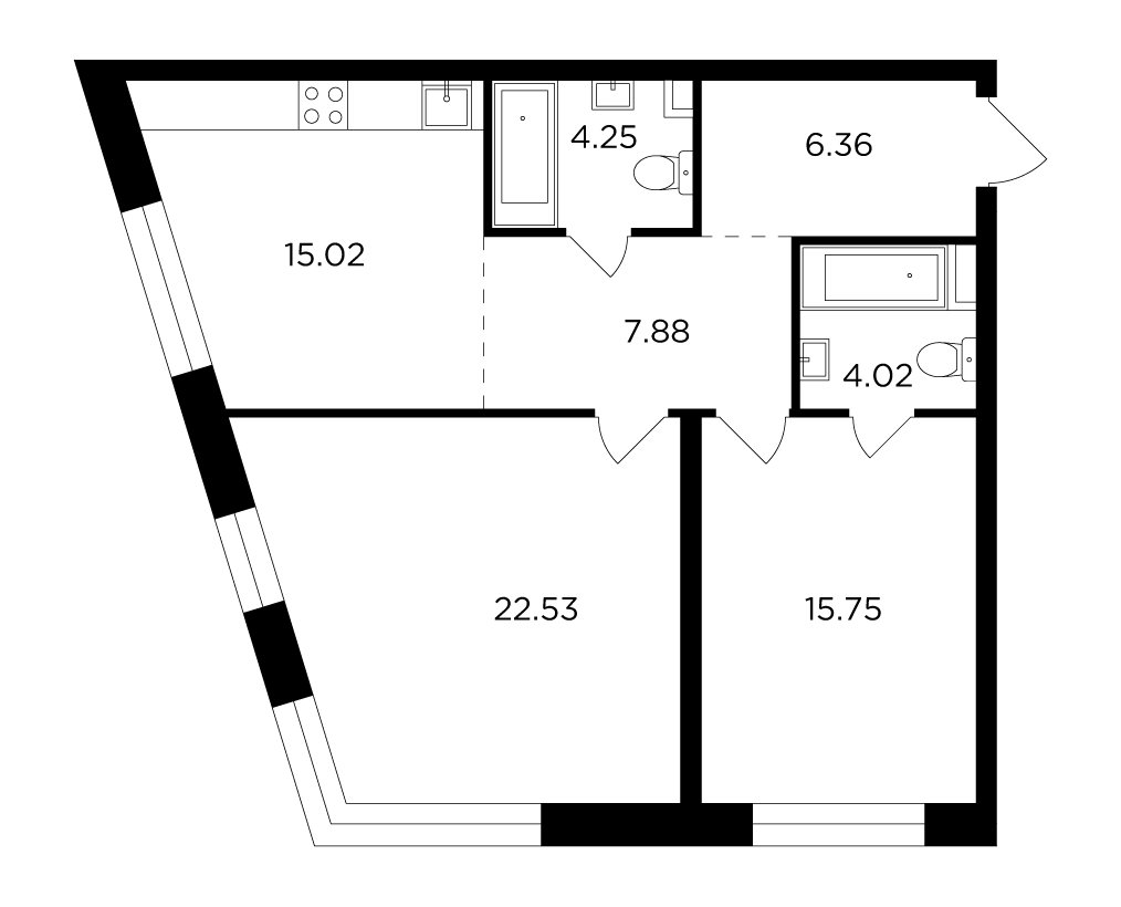 2-комнатная квартира с частичной отделкой, 75.81 м2, 5 этаж, дом сдан, ЖК FORIVER, корпус 8 - объявление 2371324 - фото №1