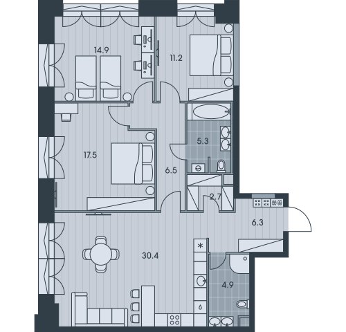 4-комнатная квартира без отделки, 99.7 м2, 4 этаж, сдача 3 квартал 2025 г., ЖК EVER, корпус 4 - объявление 2377011 - фото №1