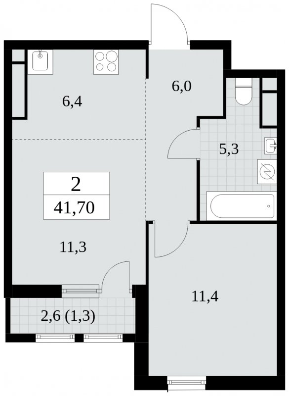 2-комнатная квартира (евро) с полной отделкой, 41.7 м2, 5 этаж, сдача 2 квартал 2025 г., ЖК Южные сады, корпус 2.1 - объявление 1759881 - фото №1