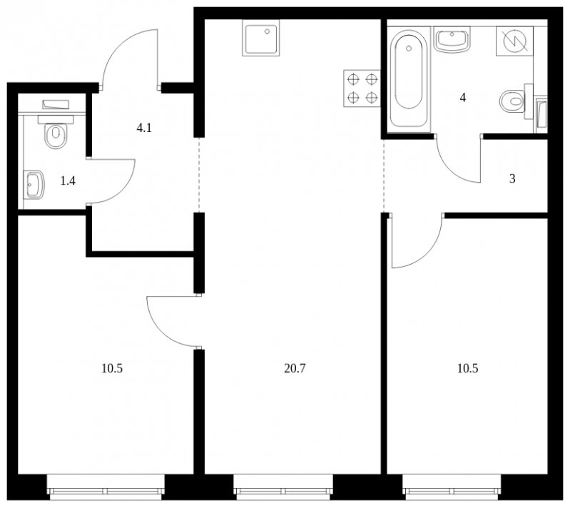 2-комнатная квартира с полной отделкой, 54.2 м2, 1 этаж, сдача 4 квартал 2023 г., ЖК Середневский лес, корпус 1.1 - объявление 1606138 - фото №1