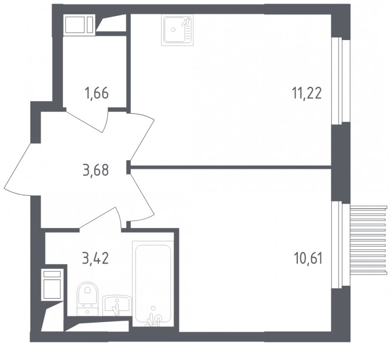 1-комнатная квартира с полной отделкой, 30.59 м2, 13 этаж, сдача 2 квартал 2023 г., ЖК Мытищи Парк, корпус 1 - объявление 1463418 - фото №1