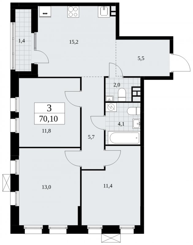 3-комнатная квартира без отделки, 70.1 м2, 3 этаж, сдача 2 квартал 2025 г., ЖК Дзен-кварталы, корпус 2.3 - объявление 1932521 - фото №1