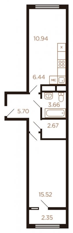 2-комнатная квартира с полной отделкой, 47 м2, 6 этаж, дом сдан, ЖК Миниполис Рафинад, корпус 10 - объявление 1463939 - фото №1