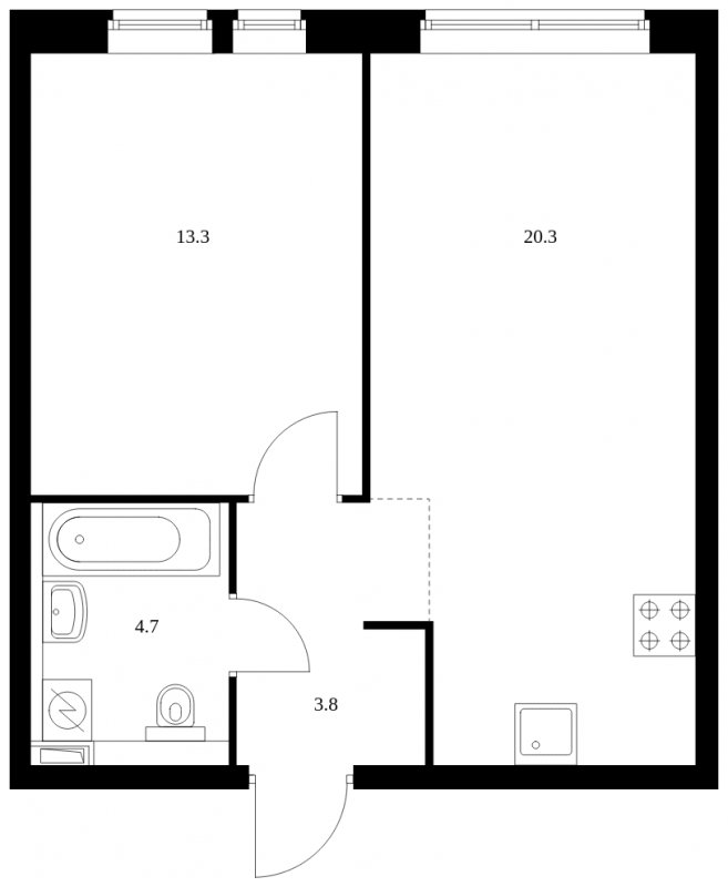 1-комнатная квартира с полной отделкой, 42.1 м2, 20 этаж, сдача 4 квартал 2023 г., ЖК Кронштадтский 9, корпус 1.6 - объявление 1611843 - фото №1