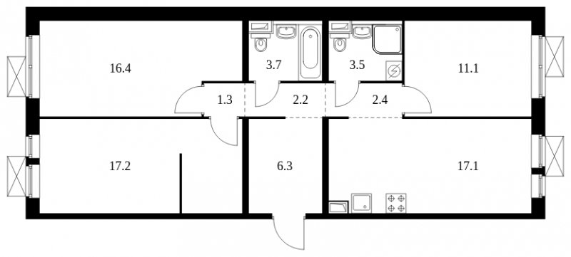 3-комнатная квартира с полной отделкой, 81.2 м2, 15 этаж, сдача 4 квартал 2022 г., ЖК Люберцы парк, корпус 8 - объявление 1344462 - фото №1