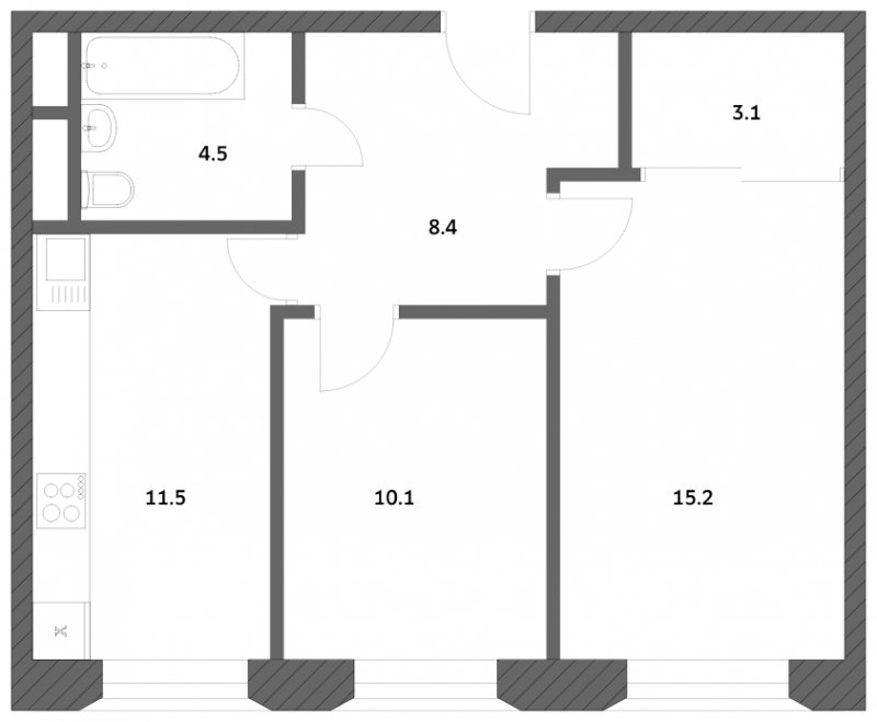 2-комнатная квартира с частичной отделкой, 52.86 м2, 11 этаж, сдача 4 квартал 2023 г., ЖК Городские истории, корпус 3 - объявление 1968995 - фото №1