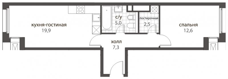 2-комнатная квартира без отделки, 47.3 м2, 3 этаж, дом сдан, ЖК HomeCity, корпус 2 - объявление 1638573 - фото №1