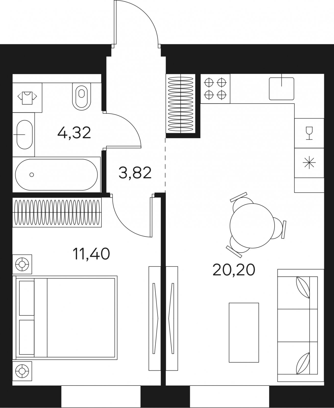 1-комнатная квартира без отделки, 39.74 м2, 5 этаж, сдача 4 квартал 2024 г., ЖК FØRST, корпус 1 - объявление 1942348 - фото №1