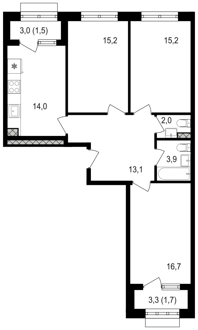3-комнатная квартира без отделки, 83.3 м2, 17 этаж, сдача 3 квартал 2024 г., ЖК Михалковский, корпус 3 - объявление 2236247 - фото №1