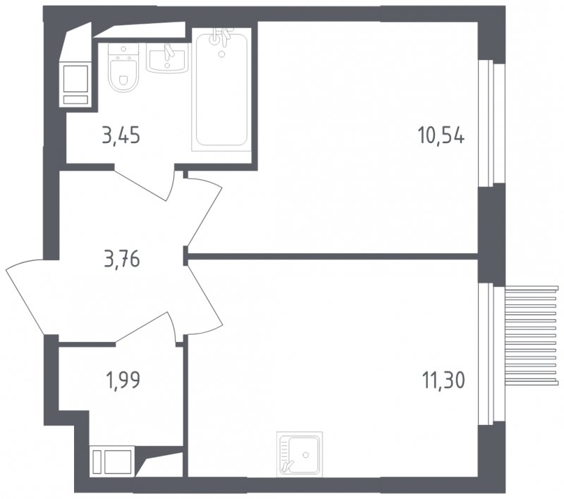 1-комнатная квартира с полной отделкой, 31.04 м2, 17 этаж, сдача 2 квартал 2023 г., ЖК Мытищи Парк, корпус 1 - объявление 1442526 - фото №1