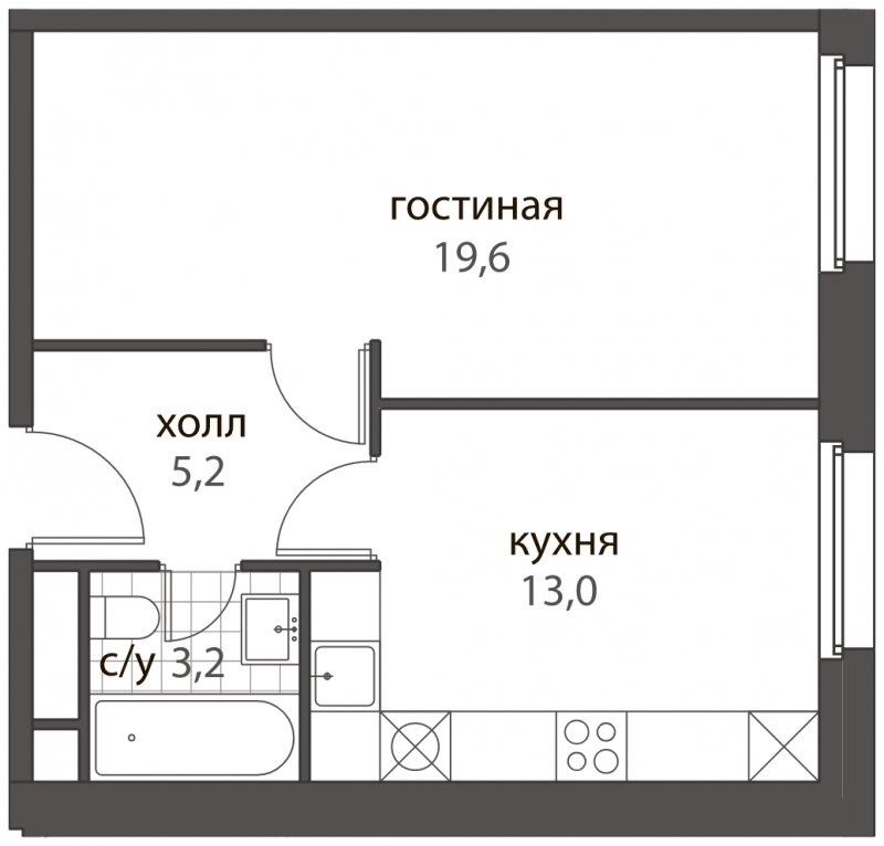 1-комнатная квартира без отделки, 41 м2, 9 этаж, дом сдан, ЖК HomeCity, корпус 3 - объявление 1576696 - фото №1