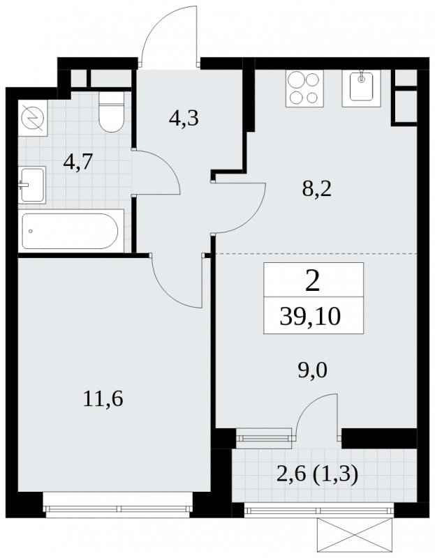 2-комнатная квартира (евро) без отделки, 39.1 м2, 6 этаж, сдача 1 квартал 2025 г., ЖК Прокшино, корпус 5.2.4 - объявление 1900672 - фото №1