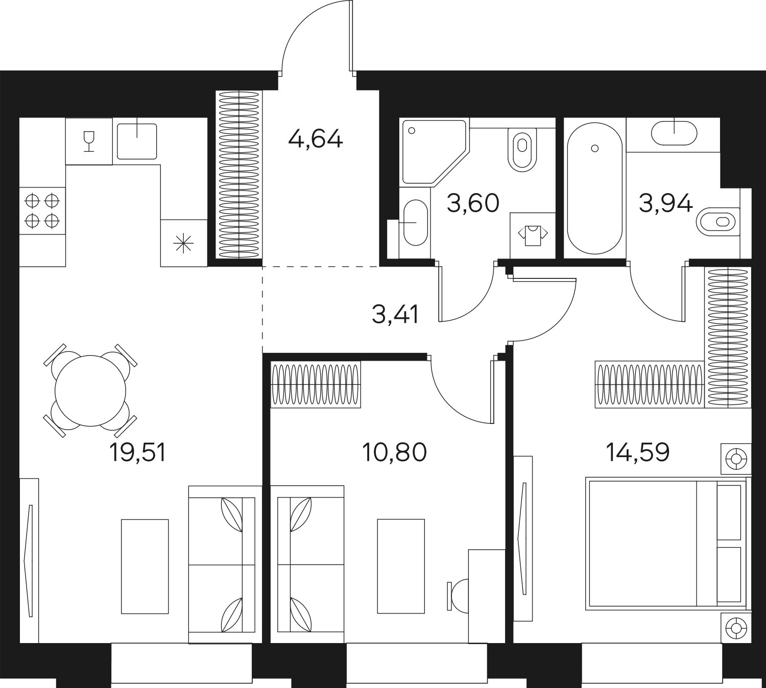 3-комнатная квартира без отделки, 60.49 м2, 8 этаж, сдача 4 квартал 2024 г., ЖК FØRST, корпус 2 - объявление 2350332 - фото №1