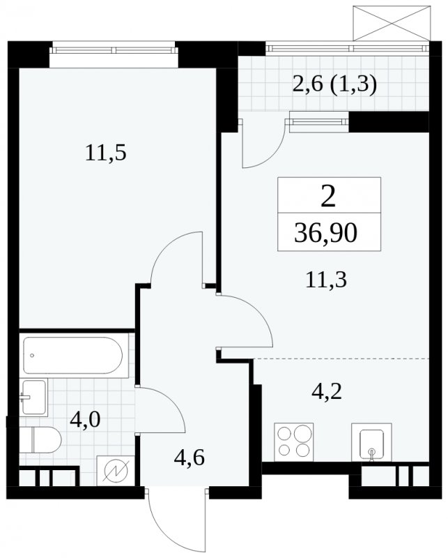2-комнатная квартира (евро) без отделки, 36.9 м2, 18 этаж, сдача 1 квартал 2025 г., ЖК Прокшино, корпус 5.2.5 - объявление 1900978 - фото №1