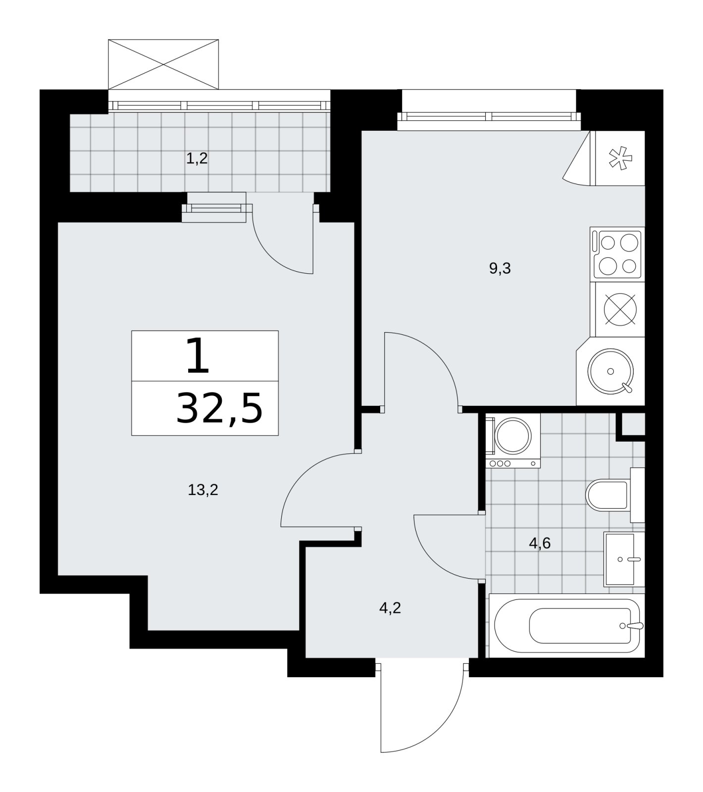 1-комнатная квартира без отделки, 32.5 м2, 2 этаж, сдача 2 квартал 2026 г., ЖК Скандинавия, корпус 25.4 - объявление 2284135 - фото №1