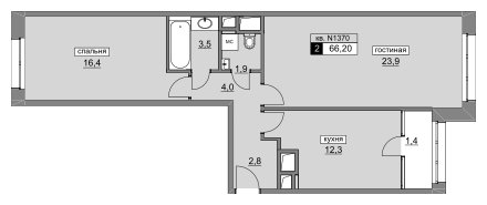 2-комнатная квартира без отделки, 66.2 м2, 4 этаж, сдача 4 квартал 2022 г., ЖК Румянцево-Парк, корпус 3 - объявление 1187512 - фото №1
