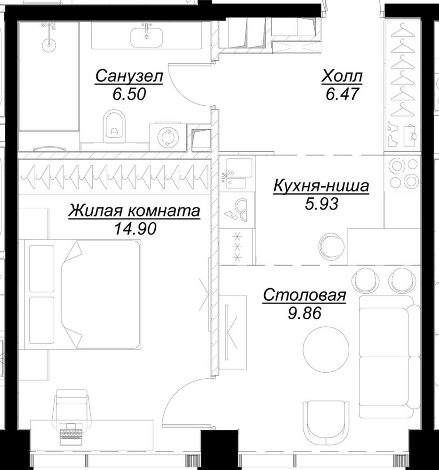 1-комнатная квартира с частичной отделкой, 44.03 м2, 23 этаж, сдача 4 квартал 2024 г., ЖК MOD, корпус Mann - объявление 2212970 - фото №1