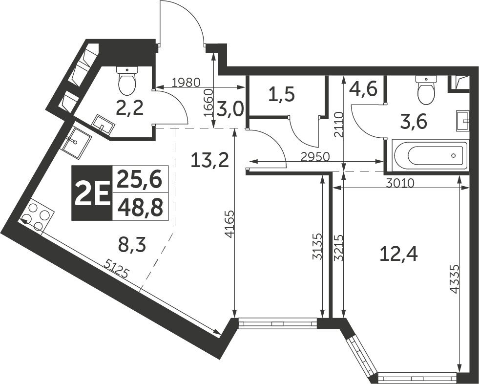 2-комнатная квартира без отделки, 48.8 м2, 15 этаж, сдача 4 квартал 2023 г., ЖК Архитектор, корпус 1 - объявление 2266953 - фото №1