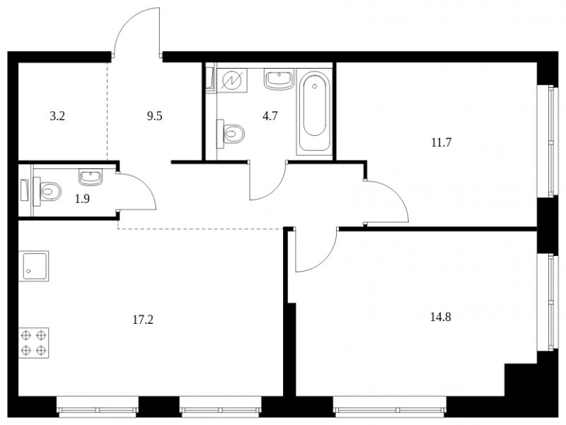 2-комнатная квартира с полной отделкой, 63 м2, 15 этаж, сдача 4 квартал 2023 г., ЖК Кронштадтский 9, корпус 1.5 - объявление 1522962 - фото №1