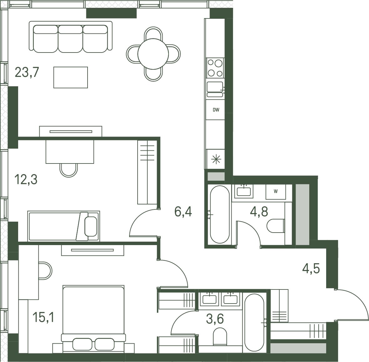 2-комнатная квартира с частичной отделкой, 70.4 м2, 2 этаж, сдача 1 квартал 2027 г., ЖК Moments, корпус 2.1 - объявление 2267479 - фото №1