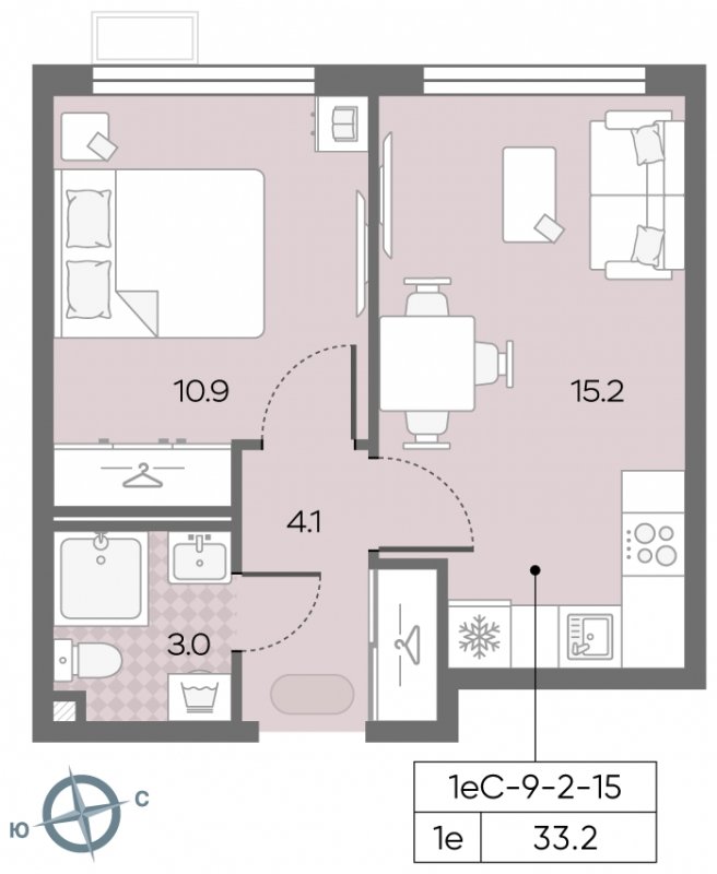 1-комнатная квартира с полной отделкой, 32.9 м2, 7 этаж, сдача 3 квартал 2024 г., ЖК Лучи, корпус 15 - объявление 1943416 - фото №1
