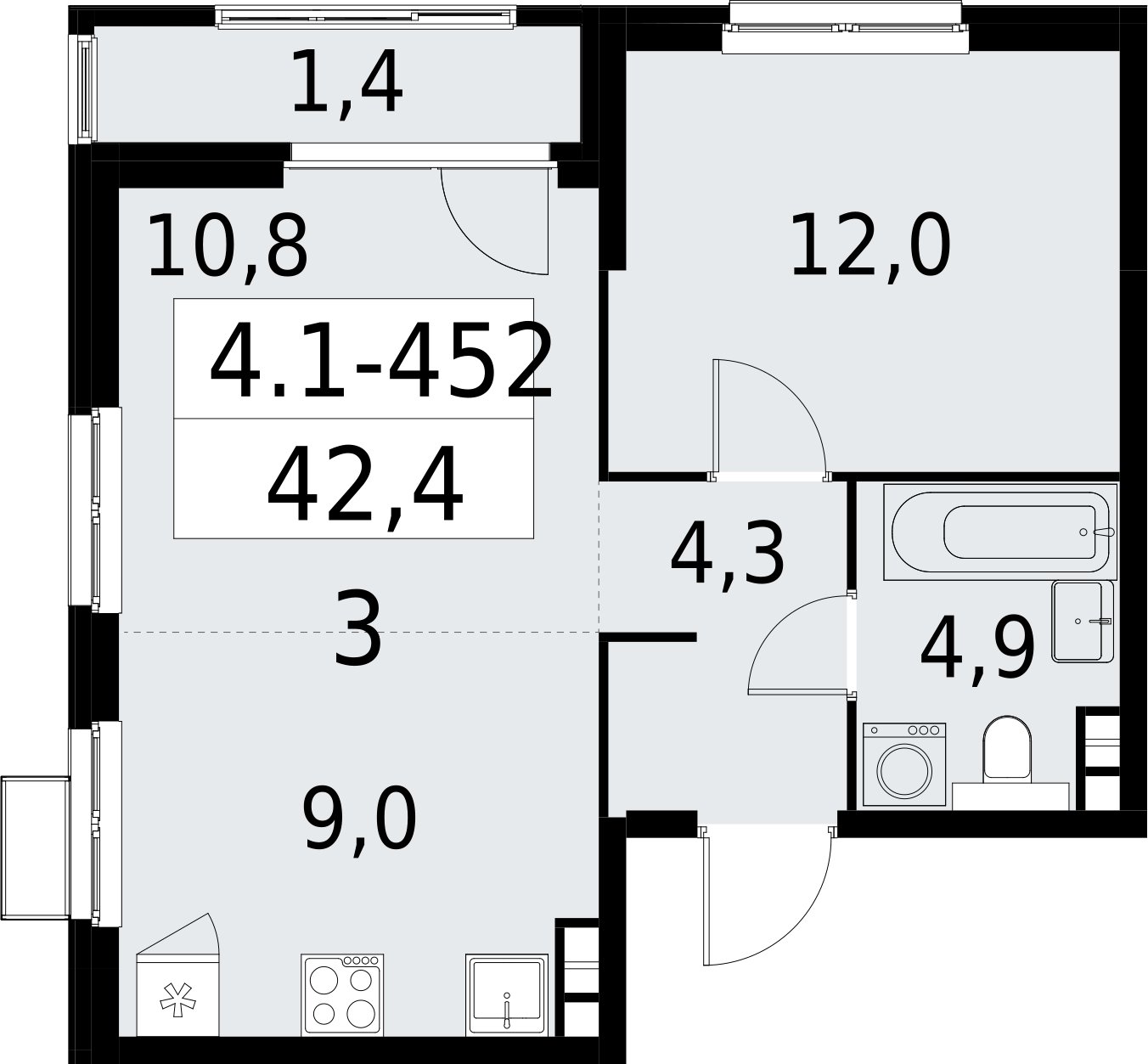 2-комнатная квартира (евро) с полной отделкой, 42.4 м2, 8 этаж, сдача 2 квартал 2027 г., ЖК Южные сады, корпус 4.1.2 - объявление 2392957 - фото №1