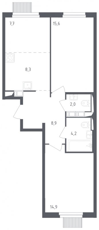 3-комнатная квартира с полной отделкой, 61.6 м2, 14 этаж, сдача 2 квартал 2024 г., ЖК Мытищи Парк, корпус 3 - объявление 1822203 - фото №1