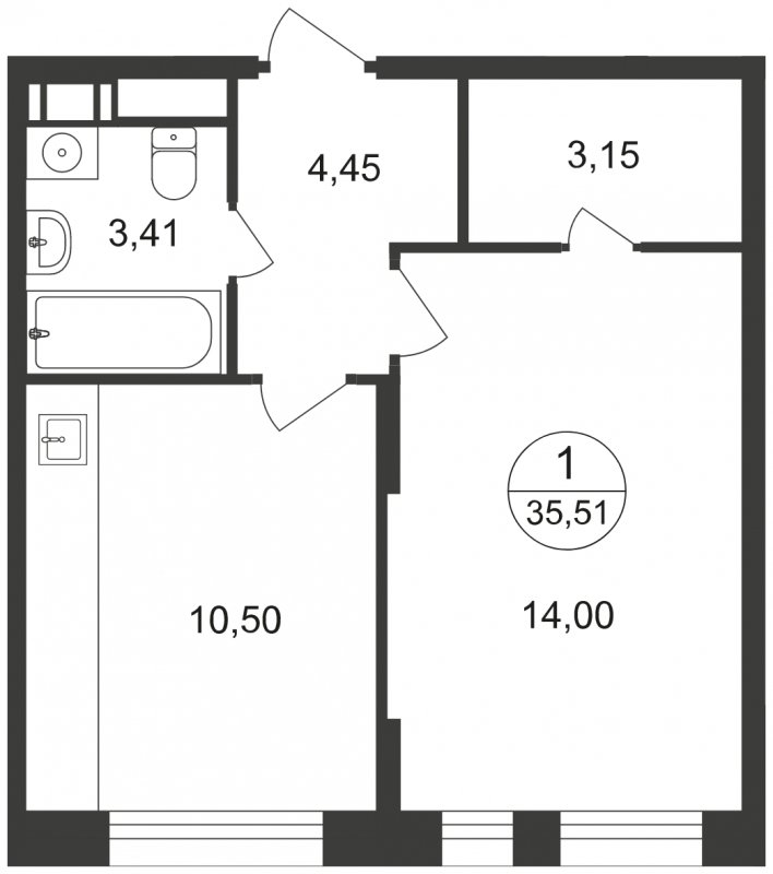 1-комнатная квартира с полной отделкой, 35.51 м2, 17 этаж, сдача 1 квартал 2023 г., ЖК Люберцы, корпус 62 - объявление 1493397 - фото №1