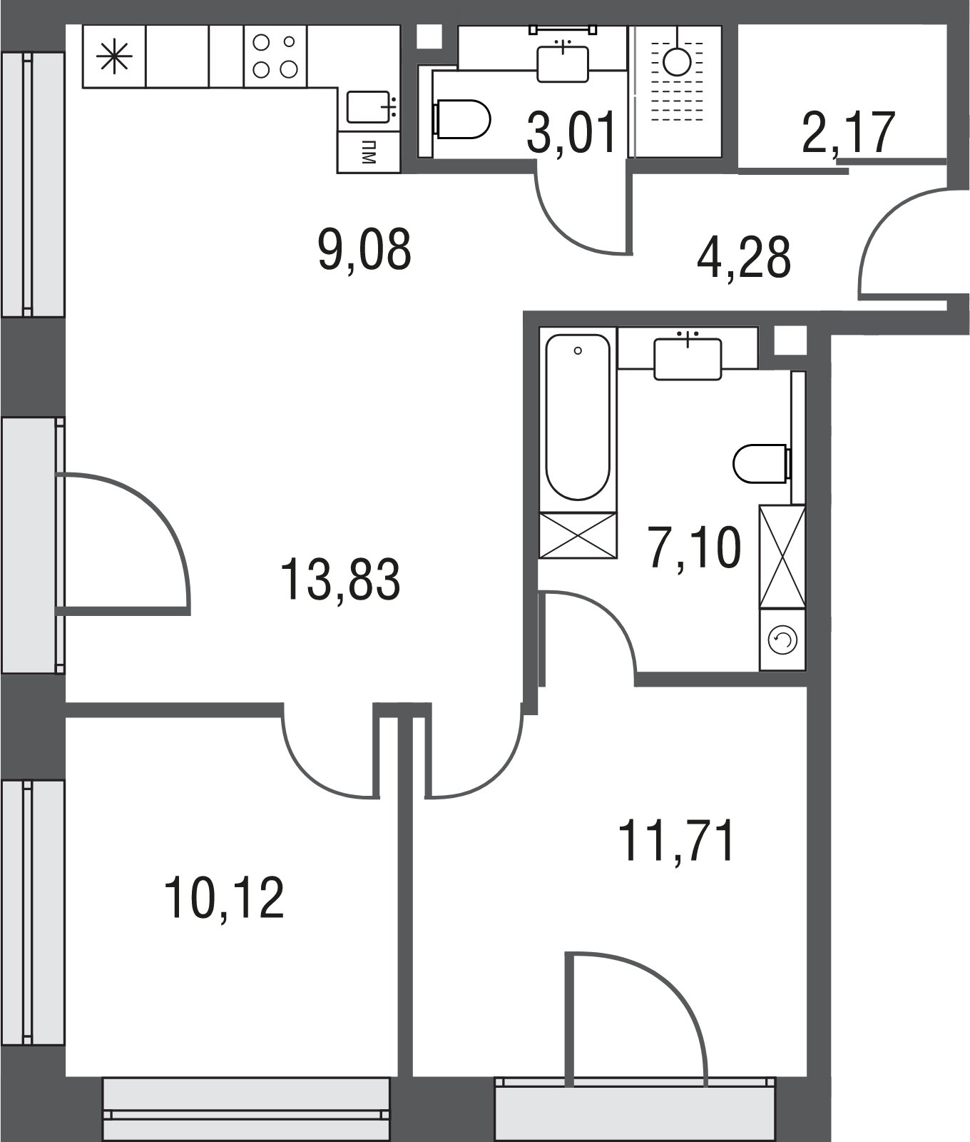 3-комнатная квартира без отделки, 61.3 м2, 16 этаж, сдача 3 квартал 2023 г., ЖК AFI Park Воронцовский, корпус 1 - объявление 2007734 - фото №1
