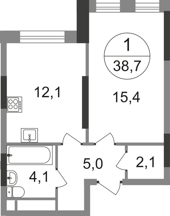 1-комнатная квартира без отделки, 38.7 м2, 12 этаж, сдача 1 квартал 2025 г., ЖК город-парк Переделкино Ближнее, корпус 17-1 - объявление 2253749 - фото №1