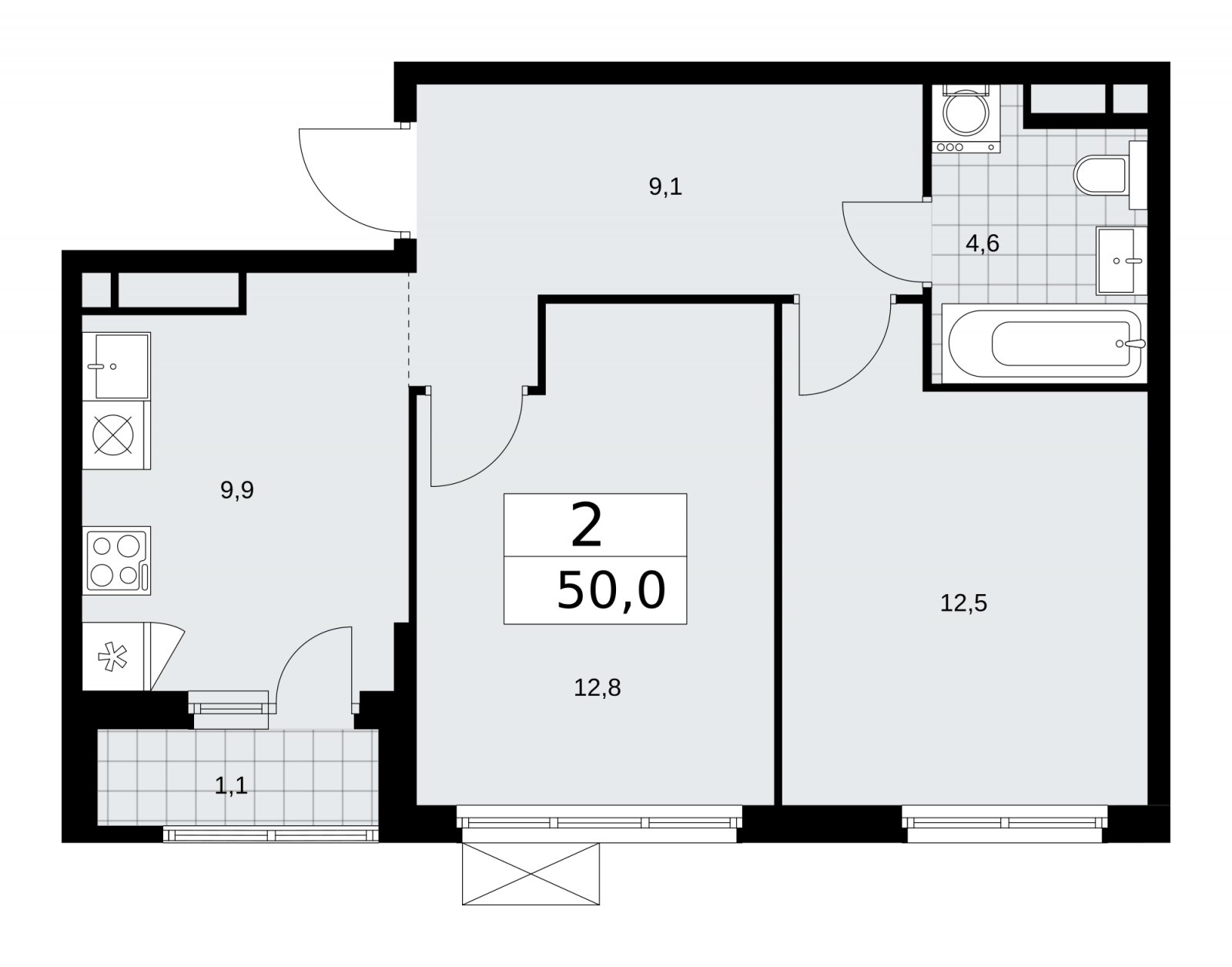 2-комнатная квартира с частичной отделкой, 50 м2, 12 этаж, сдача 2 квартал 2026 г., ЖК Прокшино, корпус 11.2.3 - объявление 2270409 - фото №1