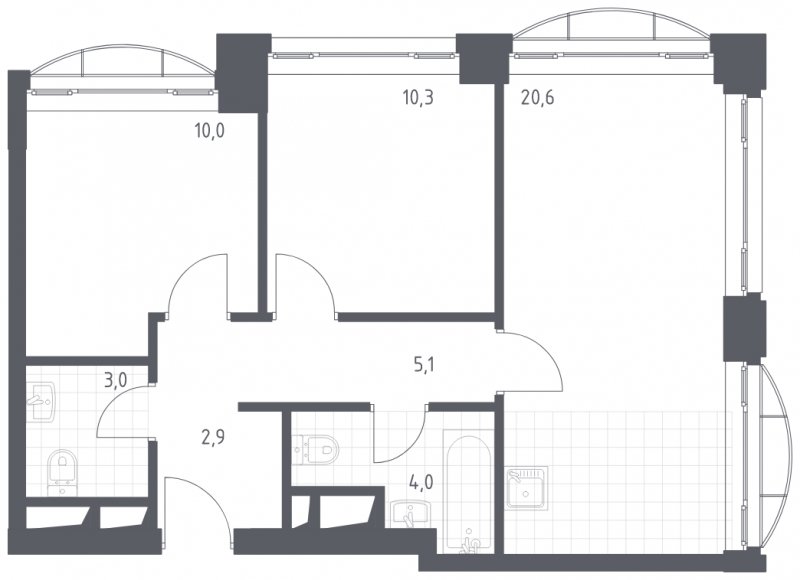 2-комнатная квартира с полной отделкой, 55.9 м2, 2 этаж, сдача 3 квартал 2022 г., ЖК Новоданиловская 8, корпус 3 - объявление 1753557 - фото №1