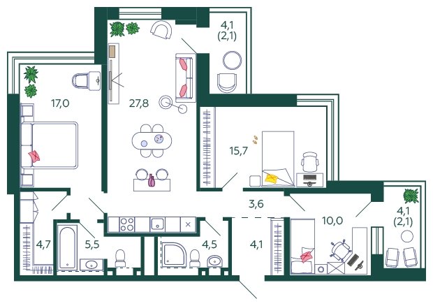 3-комнатная квартира без отделки, 97.1 м2, 14 этаж, сдача 4 квартал 2023 г., ЖК SHAGAL, корпус 1.1 - объявление 1667147 - фото №1