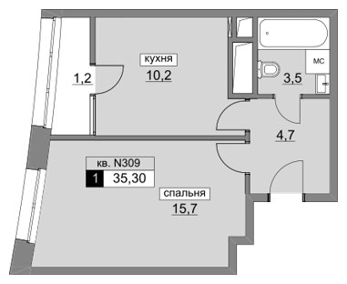 1-комнатная квартира без отделки, 35.3 м2, 19 этаж, сдача 4 квартал 2022 г., ЖК Румянцево-Парк, корпус 3 - объявление 1186768 - фото №1