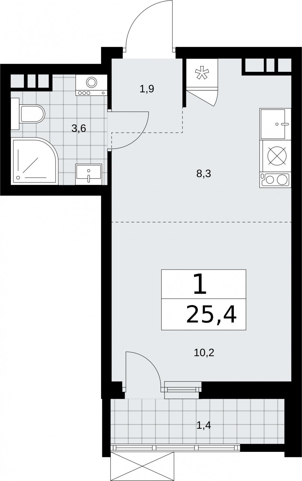 Студия с частичной отделкой, 25.4 м2, 5 этаж, сдача 2 квартал 2026 г., ЖК Бунинские кварталы, корпус 5.1 - объявление 2297119 - фото №1