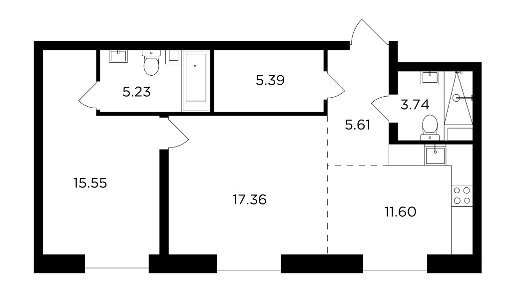 2-комнатная квартира без отделки, 64.48 м2, 12 этаж, дом сдан, ЖК FORIVER, корпус 3 - объявление 2371238 - фото №1