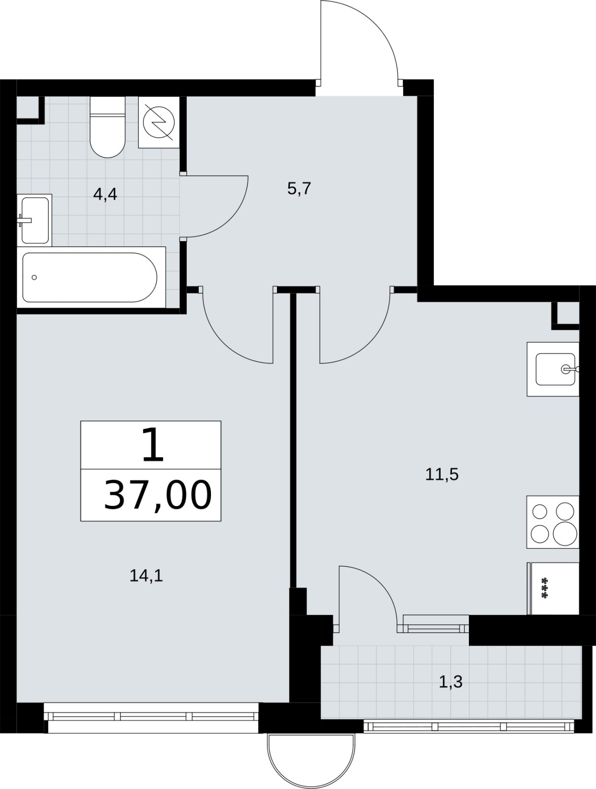 1-комнатная квартира с полной отделкой, 37 м2, 2 этаж, сдача 4 квартал 2026 г., ЖК Родные кварталы, корпус 3.2 - объявление 2378365 - фото №1