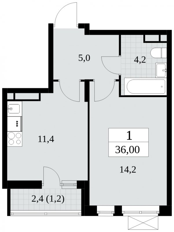1-комнатная квартира без отделки, 36 м2, 9 этаж, сдача 3 квартал 2024 г., ЖК Прокшино, корпус 8.5 - объявление 1684355 - фото №1